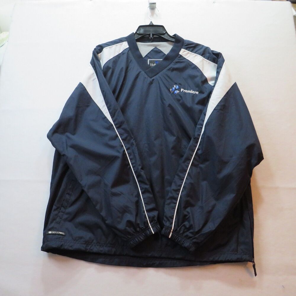 Holloway Pullover Windbreaker Jacket Mens Pockets Lined V Neck LARGE BLUE GREY